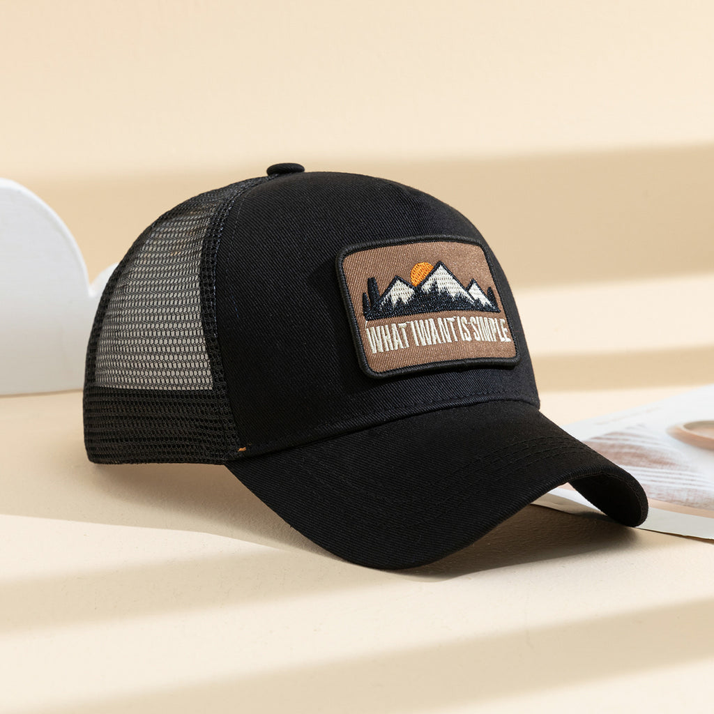 Men's Patchwork Sunset Mountain Mesh Baseball Cap, Fashionable And Casual Baseball Cap, Spring And Summer Outdoor Travel And Sports