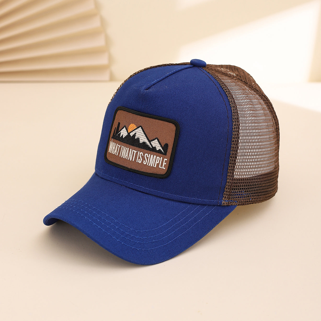 Men's Patchwork Sunset Mountain Mesh Baseball Cap, Fashionable And Casual Baseball Cap, Spring And Summer Outdoor Travel And Sports