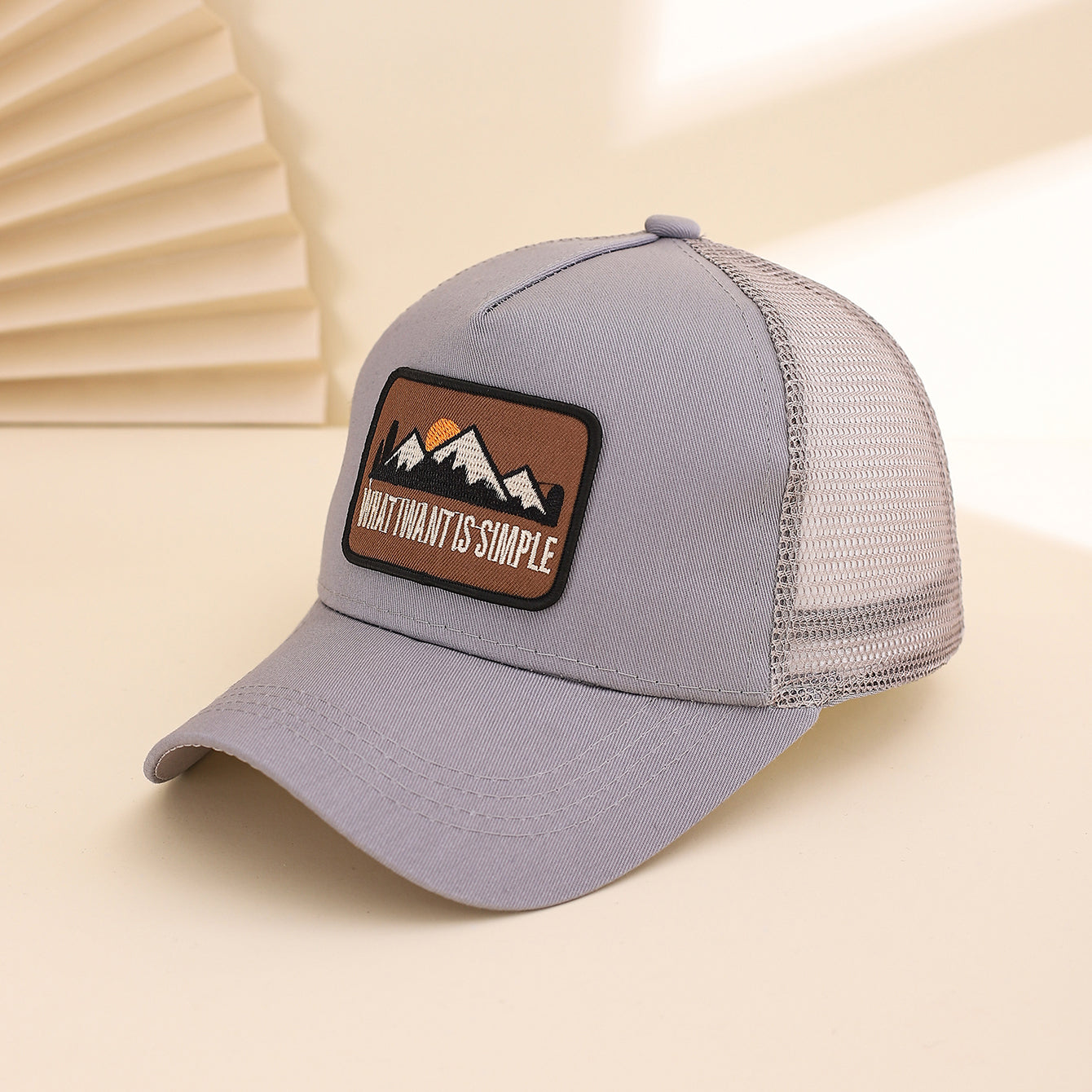 Men's Patchwork Sunset Mountain Mesh Baseball Cap, Fashionable And Casual Baseball Cap, Spring And Summer Outdoor Travel And Sports