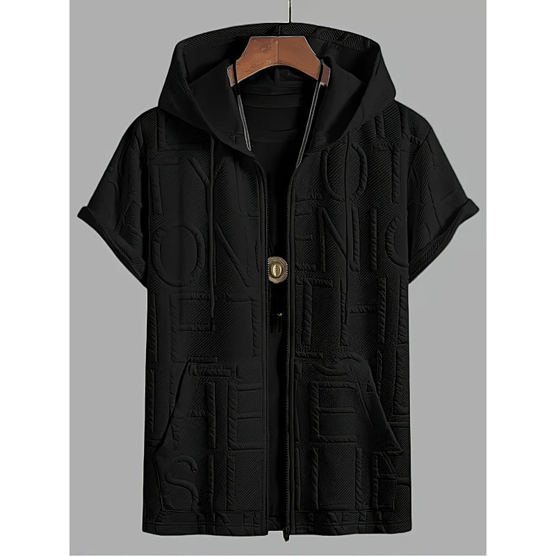 Letter-printed Hooded T-shirt Jacquard Design