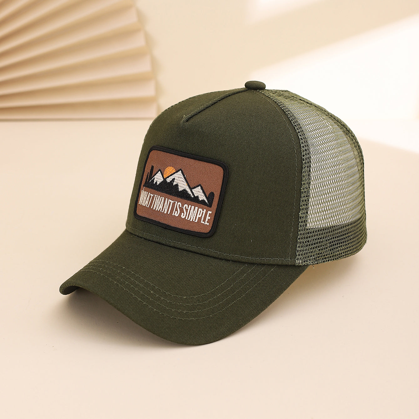 Men's Patchwork Sunset Mountain Mesh Baseball Cap, Fashionable And Casual Baseball Cap, Spring And Summer Outdoor Travel And Sports