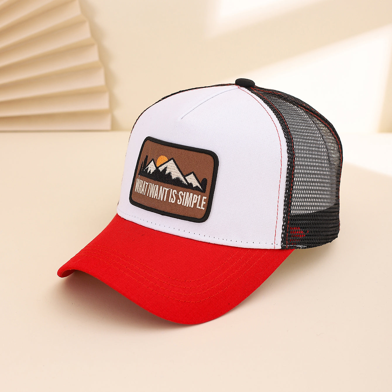 Men's Patchwork Sunset Mountain Mesh Baseball Cap, Fashionable And Casual Baseball Cap, Spring And Summer Outdoor Travel And Sports