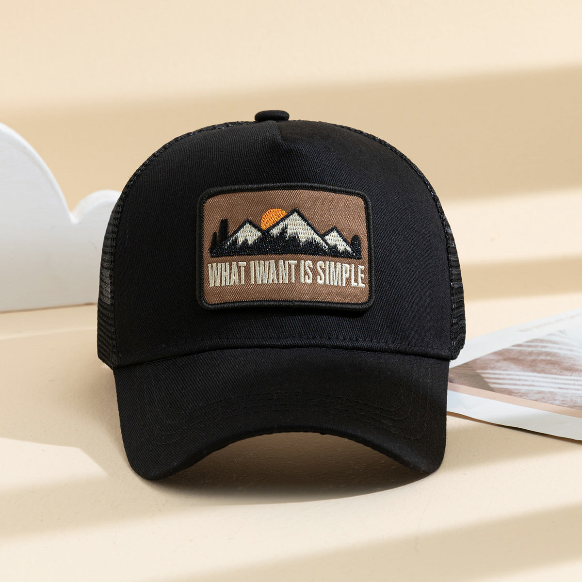 Men's Patchwork Sunset Mountain Mesh Baseball Cap, Fashionable And Casual Baseball Cap, Spring And Summer Outdoor Travel And Sports