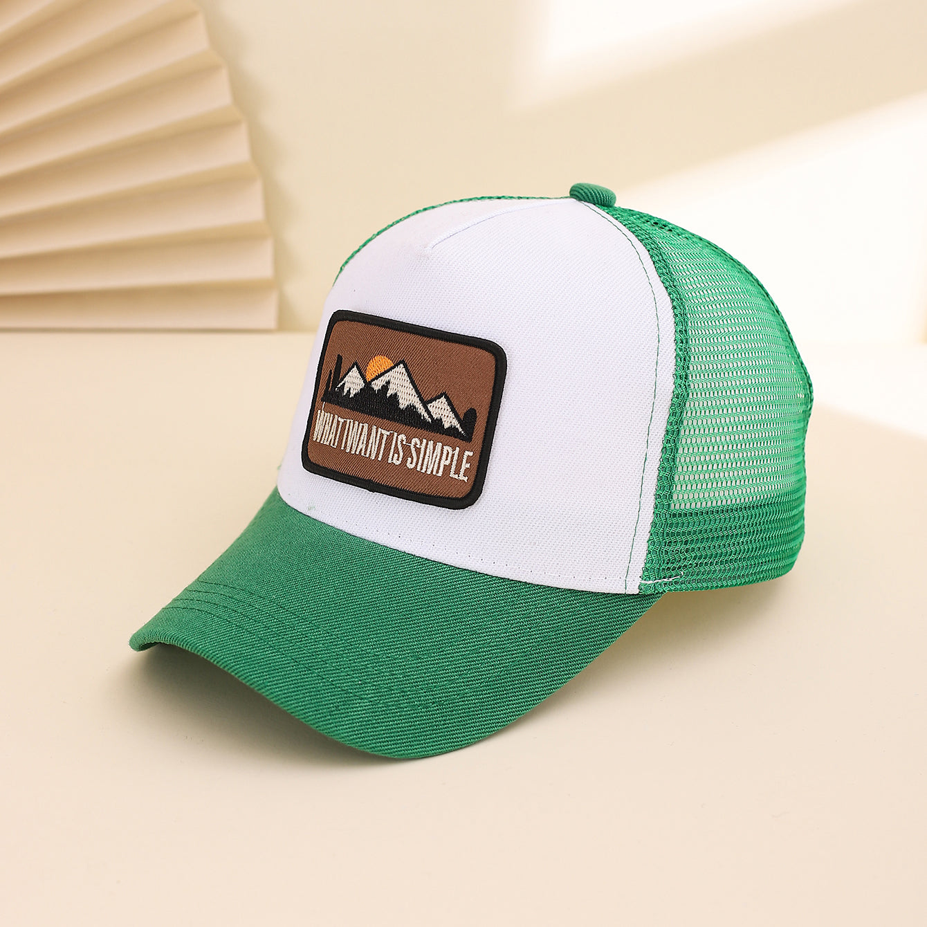 Men's Patchwork Sunset Mountain Mesh Baseball Cap, Fashionable And Casual Baseball Cap, Spring And Summer Outdoor Travel And Sports