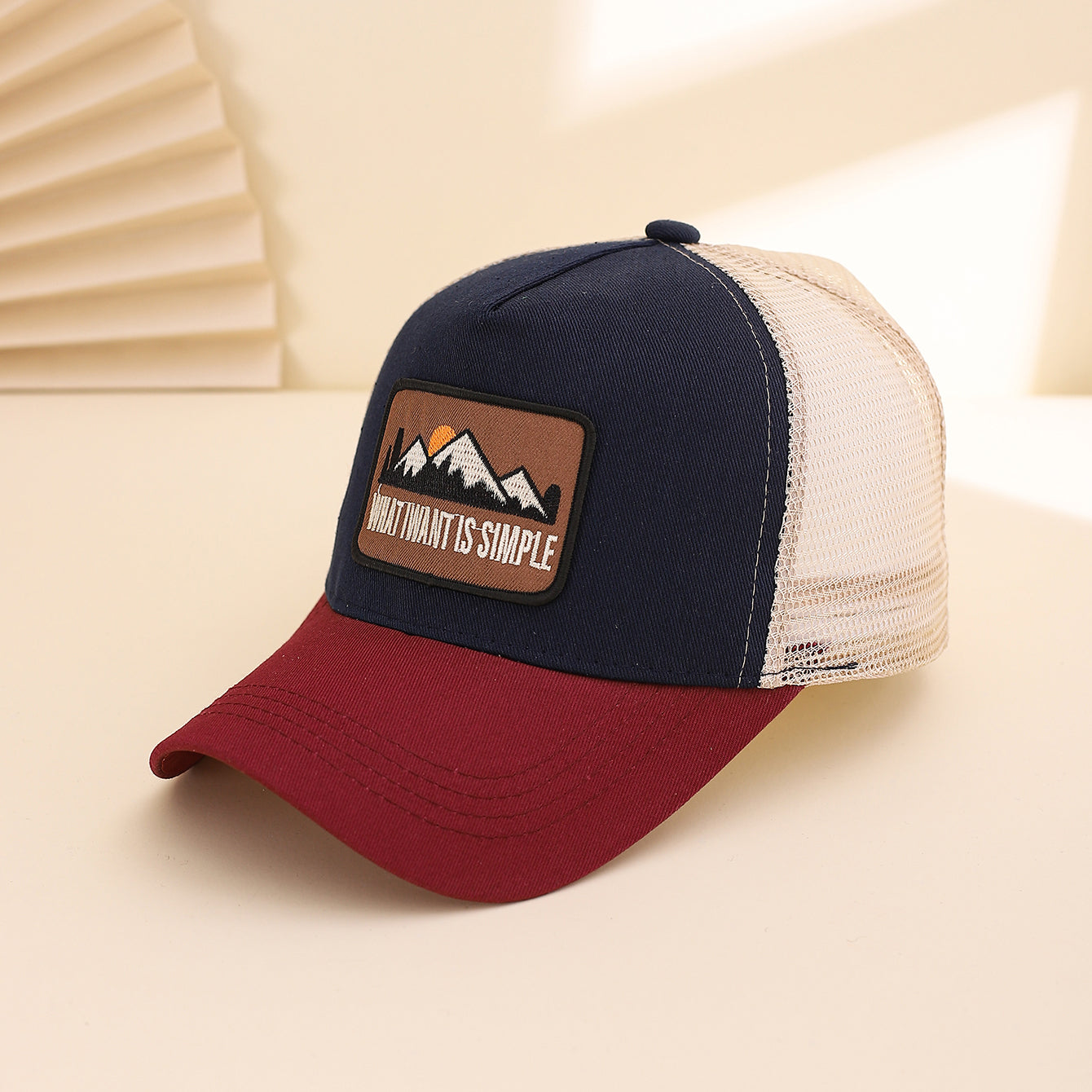 Men's Patchwork Sunset Mountain Mesh Baseball Cap, Fashionable And Casual Baseball Cap, Spring And Summer Outdoor Travel And Sports