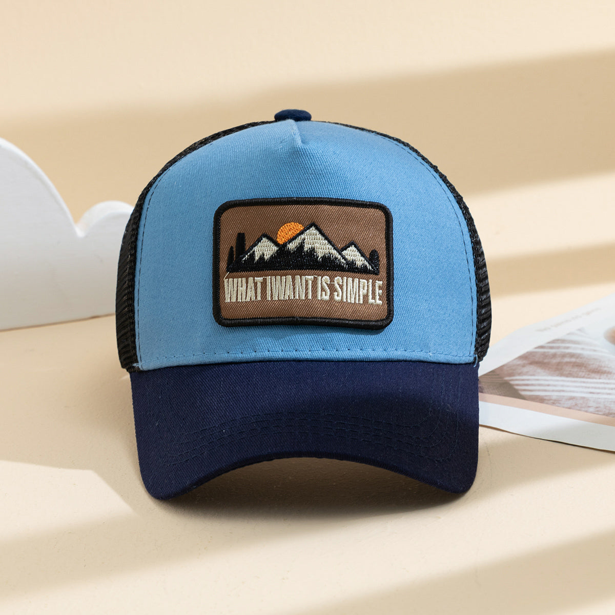 Men's Patchwork Sunset Mountain Mesh Baseball Cap, Fashionable And Casual Baseball Cap, Spring And Summer Outdoor Travel And Sports