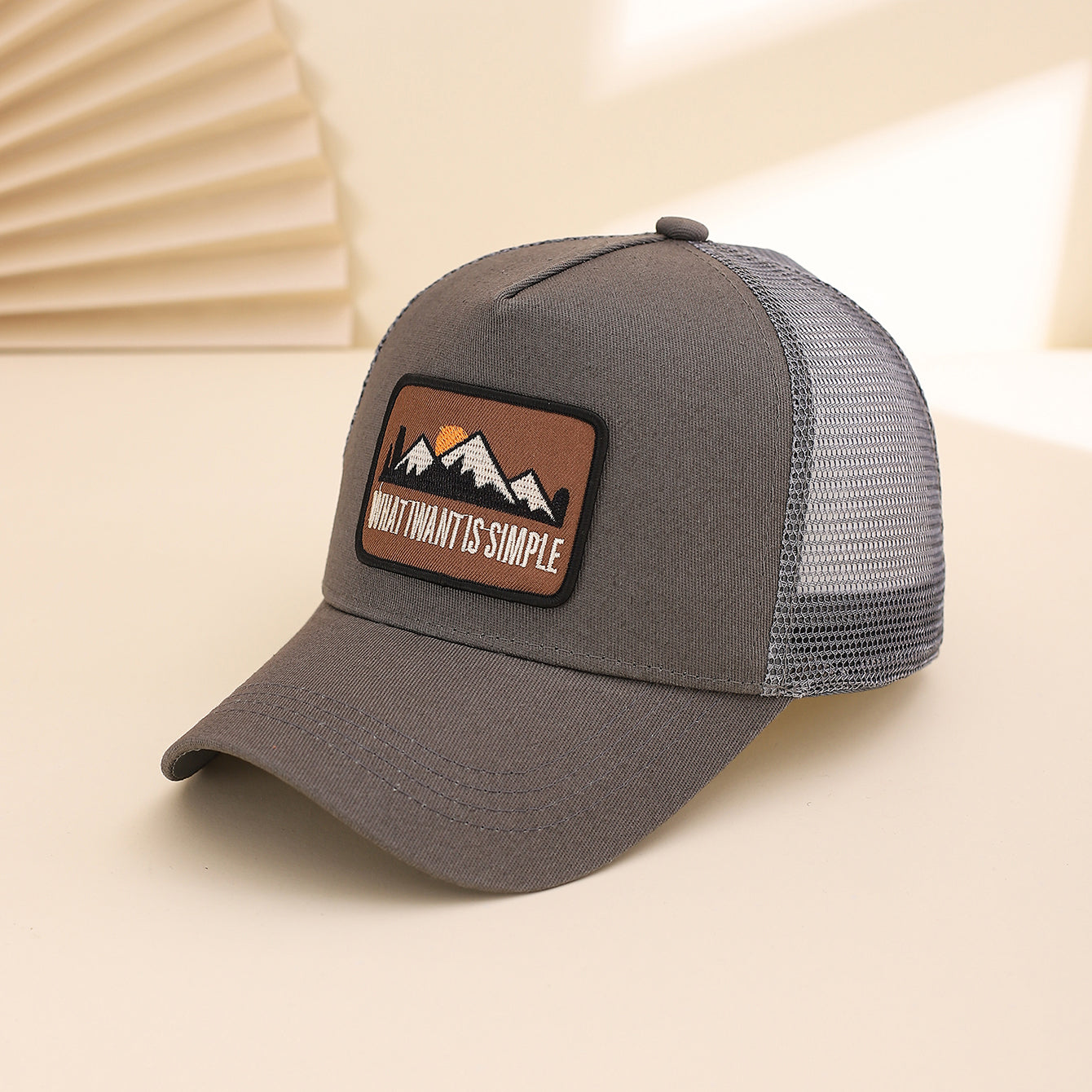 Men's Patchwork Sunset Mountain Mesh Baseball Cap, Fashionable And Casual Baseball Cap, Spring And Summer Outdoor Travel And Sports