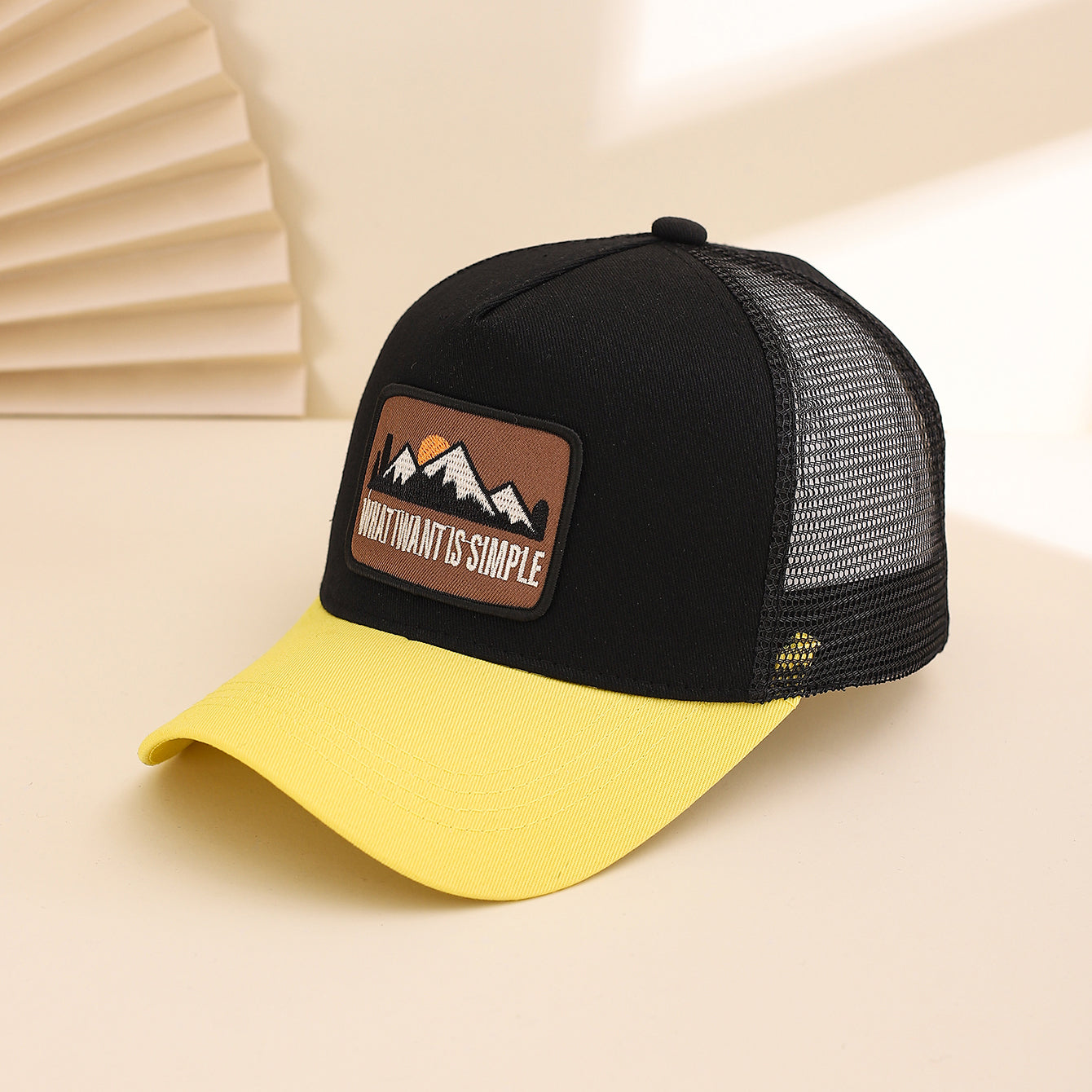 Men's Patchwork Sunset Mountain Mesh Baseball Cap, Fashionable And Casual Baseball Cap, Spring And Summer Outdoor Travel And Sports