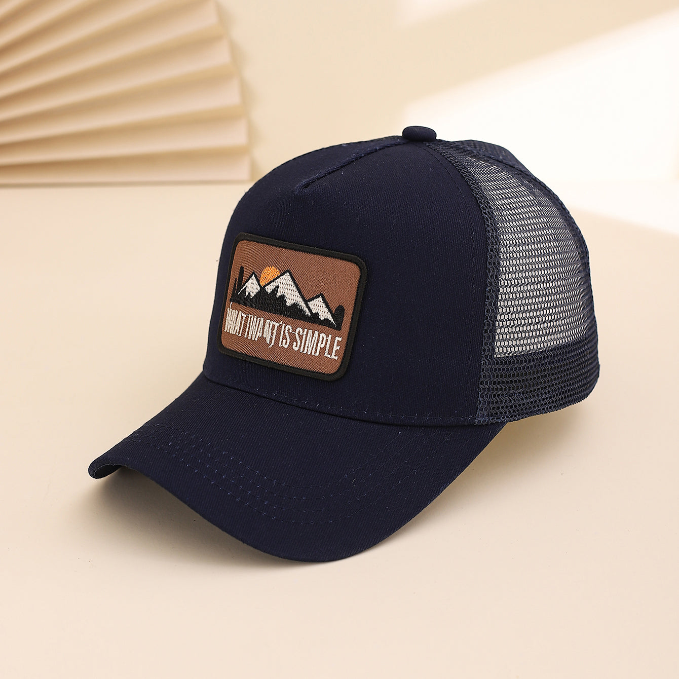 Men's Patchwork Sunset Mountain Mesh Baseball Cap, Fashionable And Casual Baseball Cap, Spring And Summer Outdoor Travel And Sports