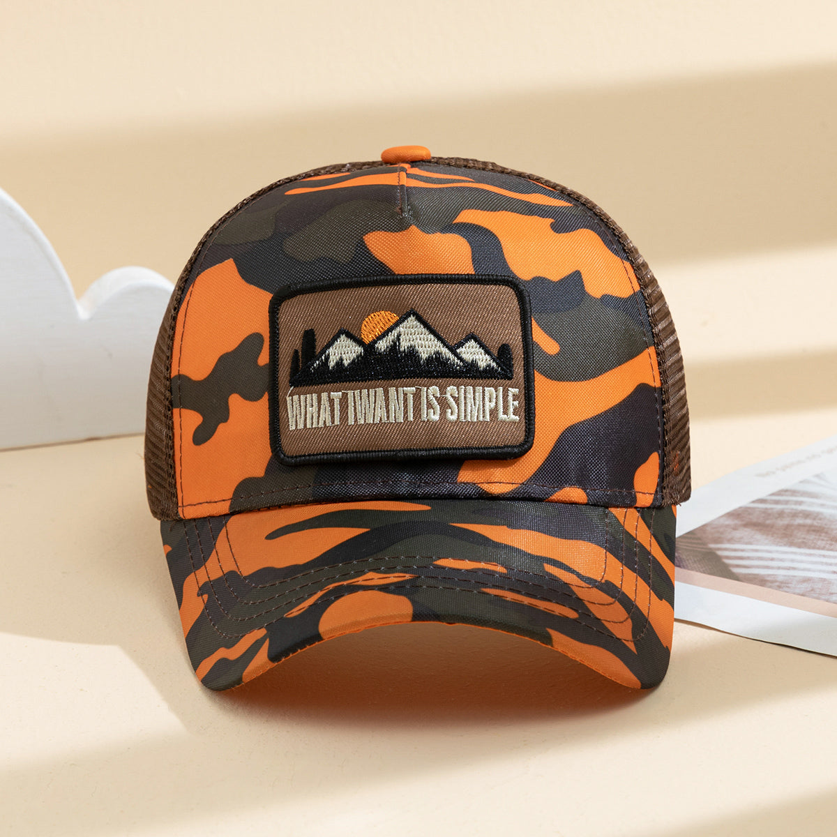 Men's Patchwork Sunset Mountain Mesh Baseball Cap, Fashionable And Casual Baseball Cap, Spring And Summer Outdoor Travel And Sports
