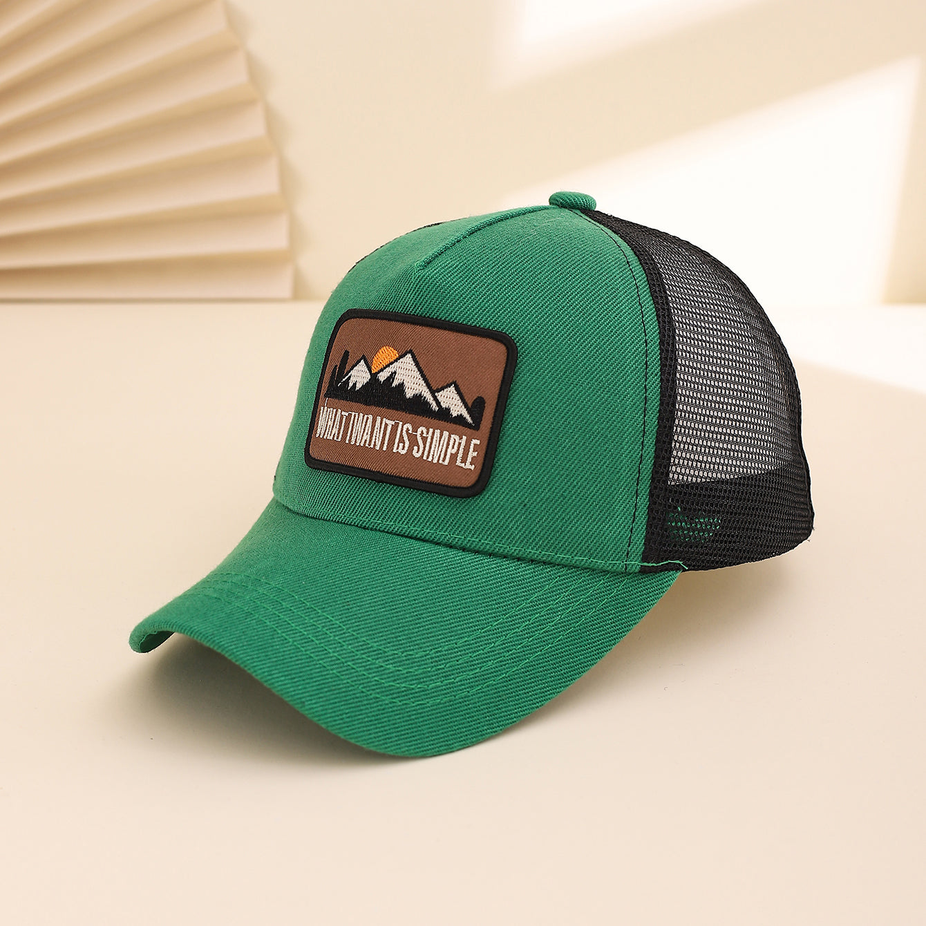 Men's Patchwork Sunset Mountain Mesh Baseball Cap, Fashionable And Casual Baseball Cap, Spring And Summer Outdoor Travel And Sports