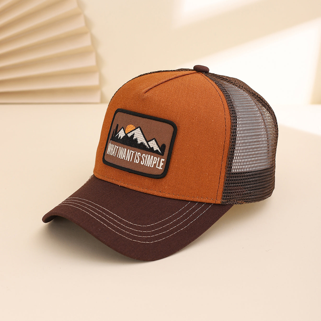 Men's Patchwork Sunset Mountain Mesh Baseball Cap, Fashionable And Casual Baseball Cap, Spring And Summer Outdoor Travel And Sports