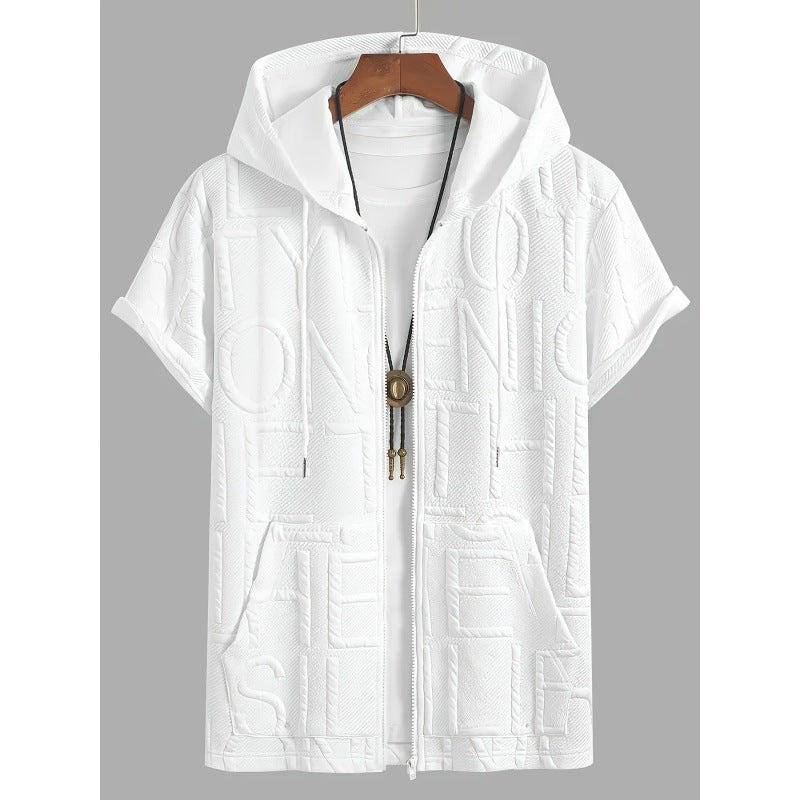 Letter-printed Hooded T-shirt Jacquard Design