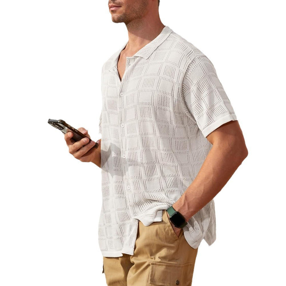 Men's Lapel Hollow-out Short-sleeve Shirt