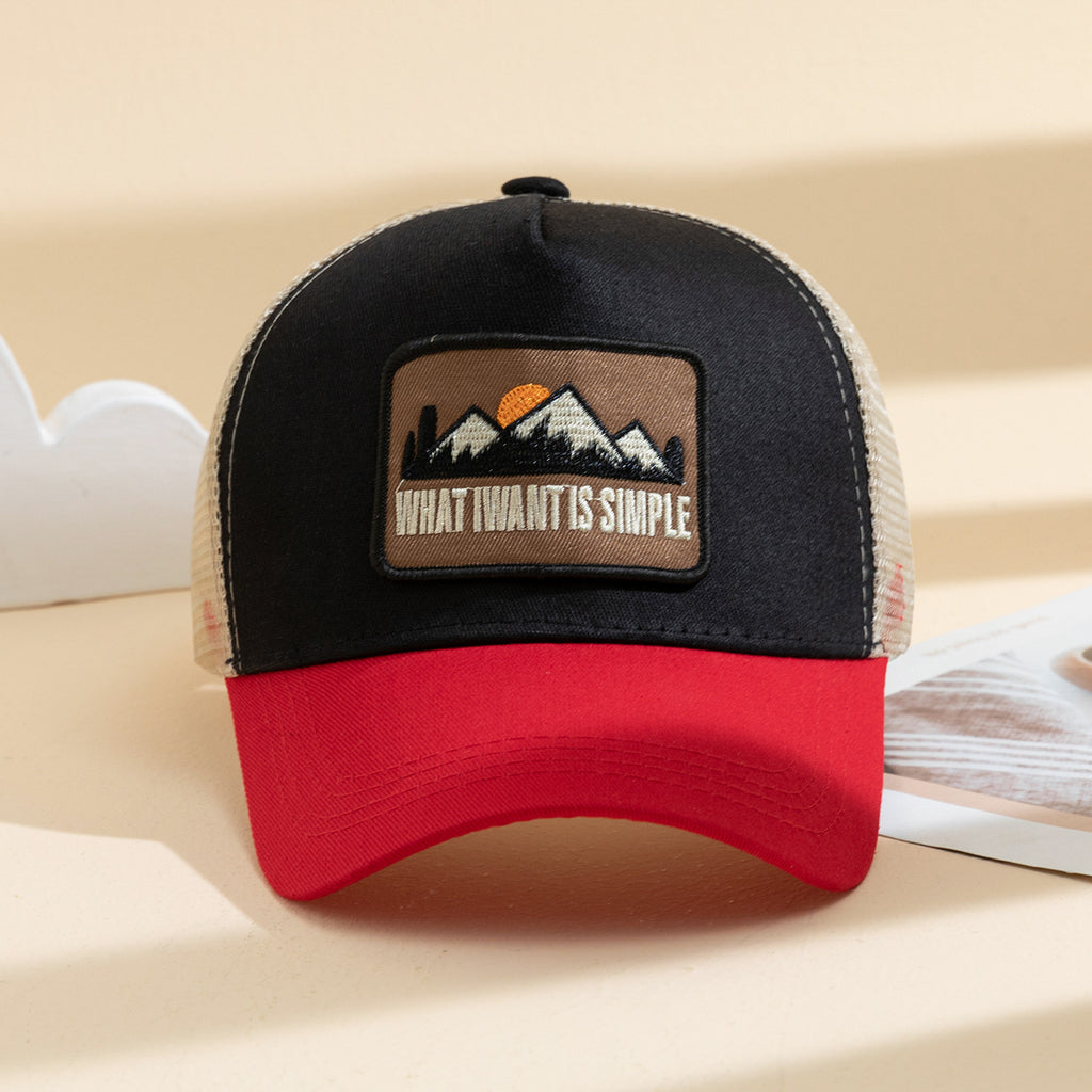 Men's Patchwork Sunset Mountain Mesh Baseball Cap, Fashionable And Casual Baseball Cap, Spring And Summer Outdoor Travel And Sports