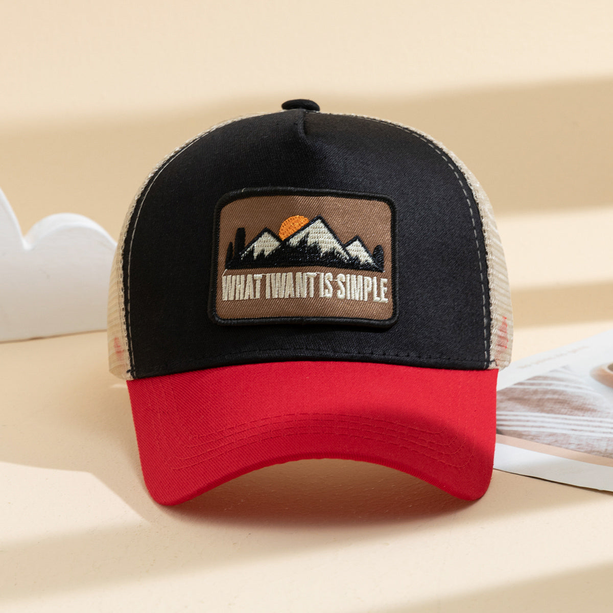 Men's Patchwork Sunset Mountain Mesh Baseball Cap, Fashionable And Casual Baseball Cap, Spring And Summer Outdoor Travel And Sports