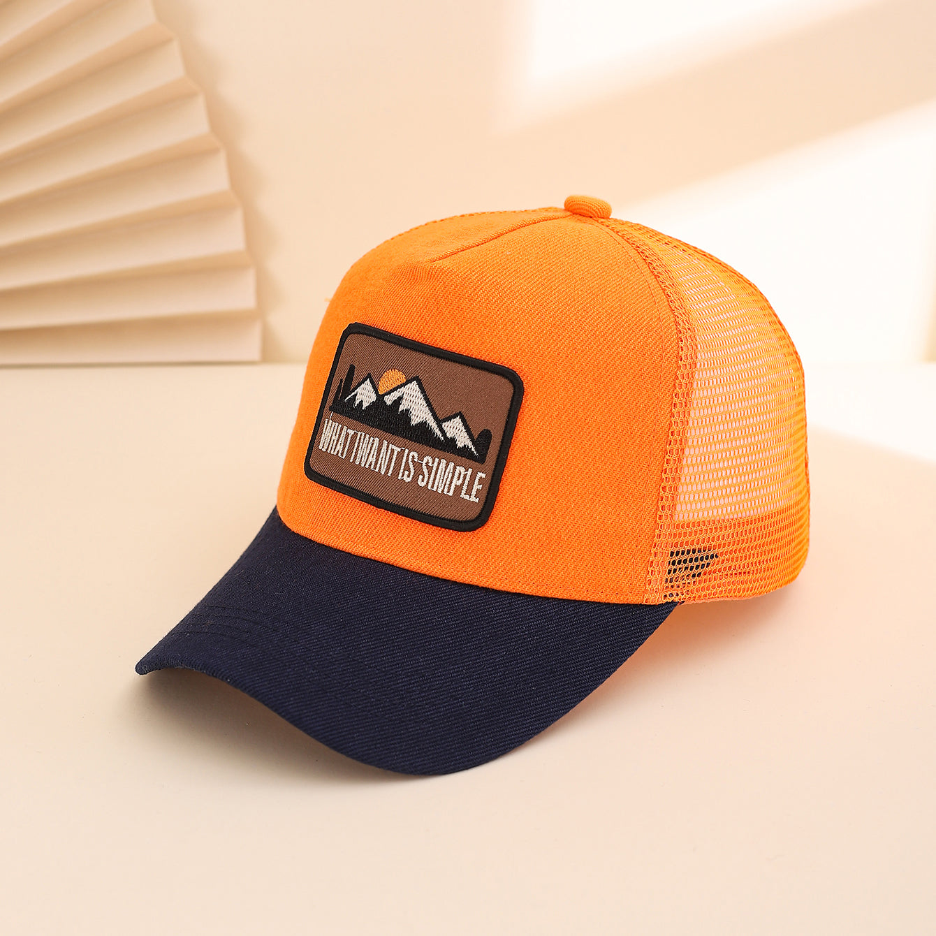 Men's Patchwork Sunset Mountain Mesh Baseball Cap, Fashionable And Casual Baseball Cap, Spring And Summer Outdoor Travel And Sports