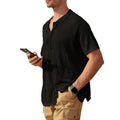 Men's Lapel Hollow-out Short-sleeve Shirt