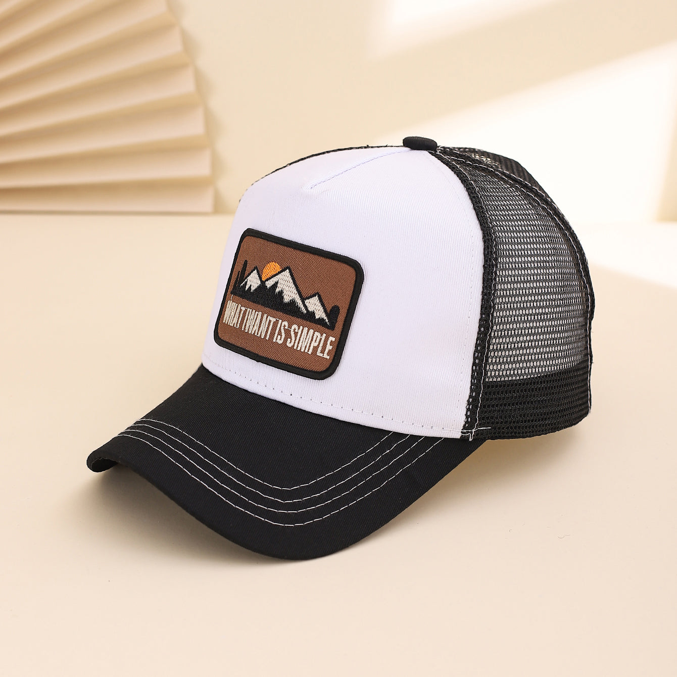 Men's Patchwork Sunset Mountain Mesh Baseball Cap, Fashionable And Casual Baseball Cap, Spring And Summer Outdoor Travel And Sports