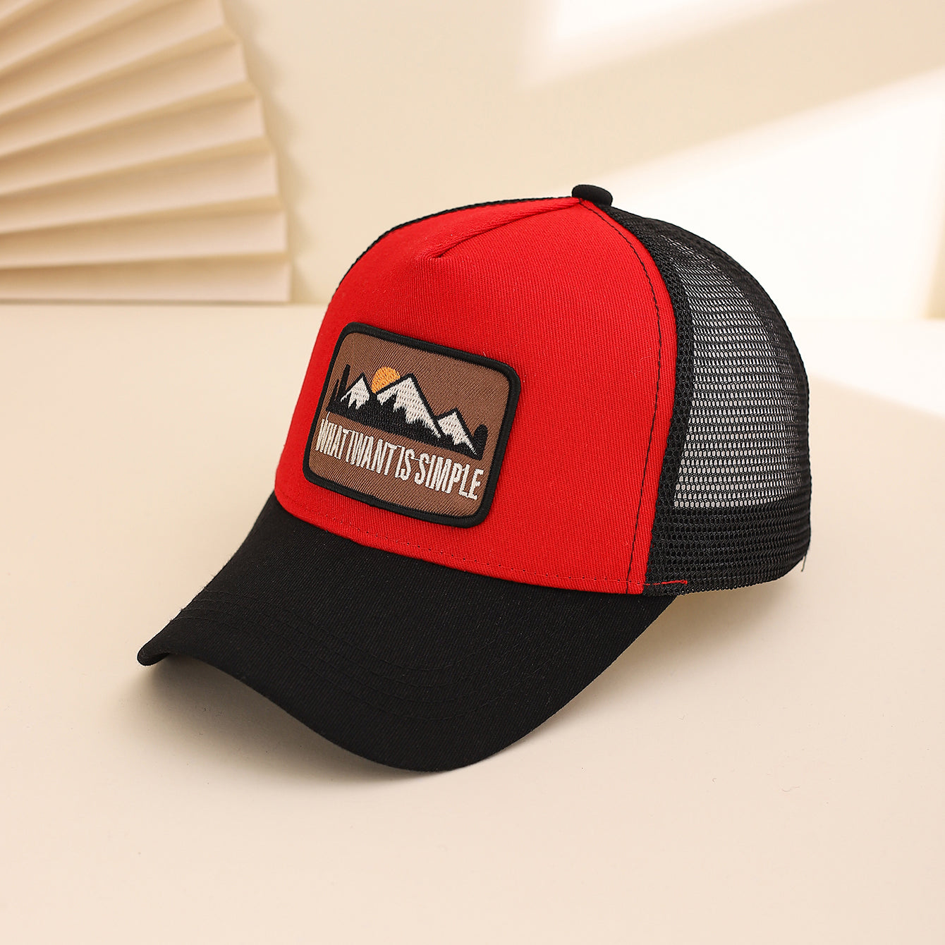 Men's Patchwork Sunset Mountain Mesh Baseball Cap, Fashionable And Casual Baseball Cap, Spring And Summer Outdoor Travel And Sports