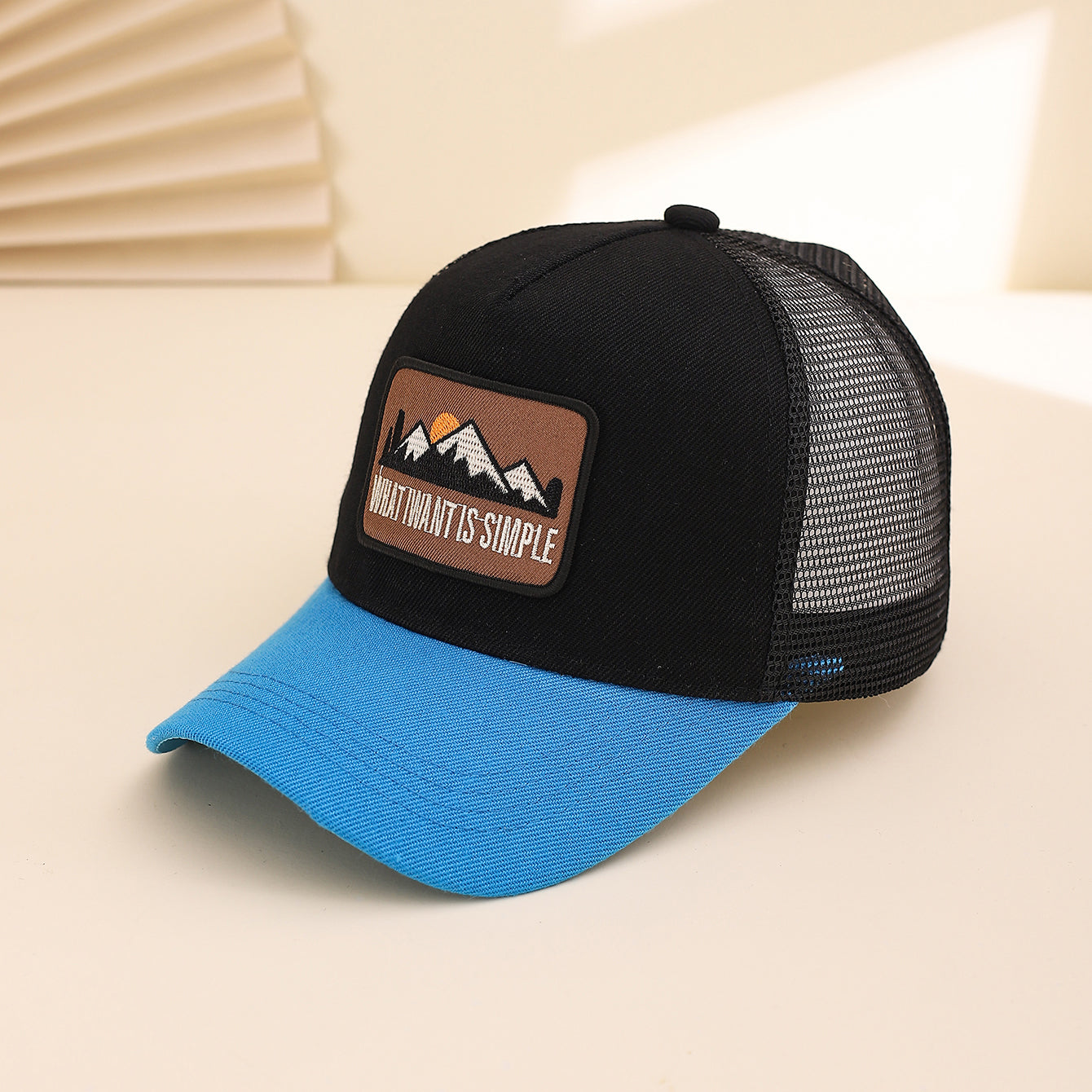 Men's Patchwork Sunset Mountain Mesh Baseball Cap, Fashionable And Casual Baseball Cap, Spring And Summer Outdoor Travel And Sports